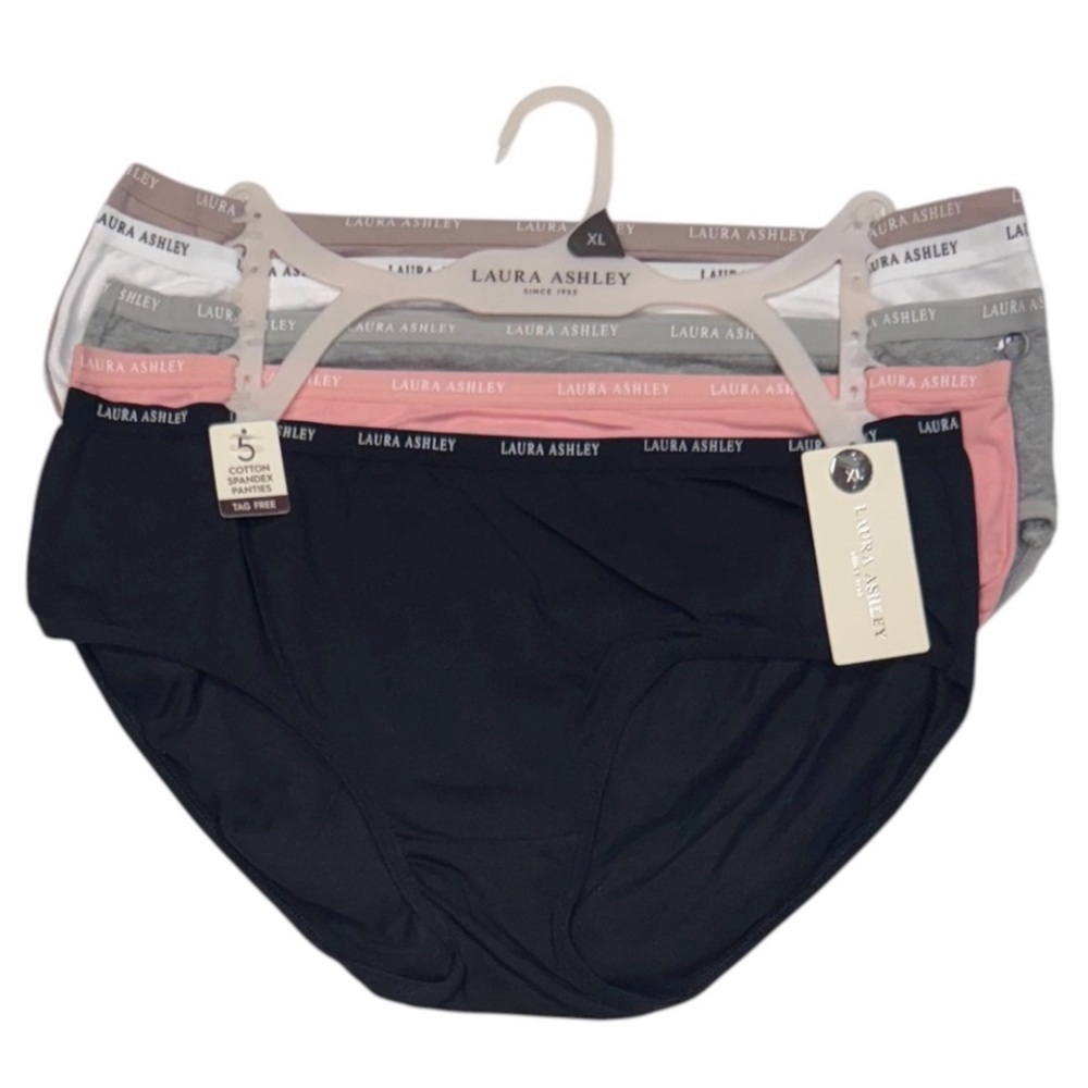LAURA ASHLEY 5 Pack Panties Briefs Tag Free Comfy Solids NWT XL